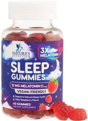 Sleep Gummies with Melatonin - Extra Strength Sleep Gummy, 12 mg Melatonin, Natural Melatonin Gummy, Occasional Sleep Support Supplement for Adults, Vegan, Non-GMO, Gomitas para Dormir - 60 Gummies