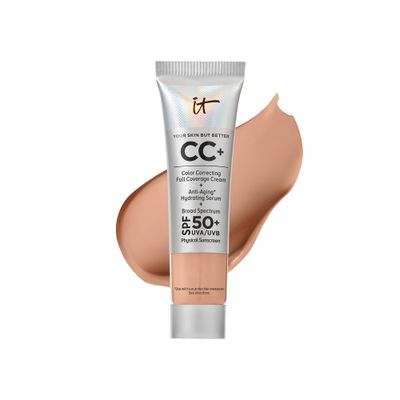 IT Cosmetics CC Cream Travel (Medium Cool) - Full-Coverage Foundation With SPF 50, Color Corrector Anti-Aging Serum, Formulated With Niacinamide Hyaluronic Acid, Natural Finish, 0.4 fl oz