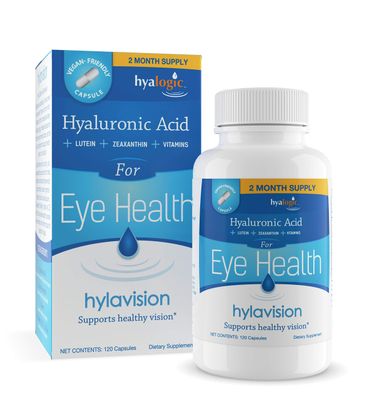 HylaVision Eye Health Supplements: Hyaluronic Acid, Lutein and Zeaxanthin Dietary Supplements for Vision Support (120 Capsules)- Vegan Formula by Hyalogic