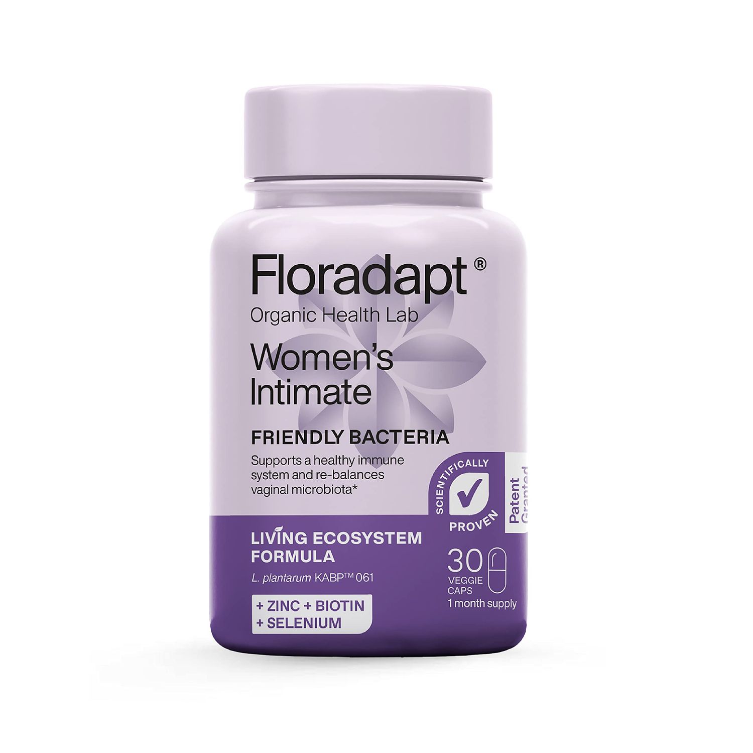 Floradapt Women&#39;s Intimate Probiotics Vegan Certified Organic Candida Support Women Capsules Thrush Treatment Vaginal Health for Ladies (30 Days Serving)