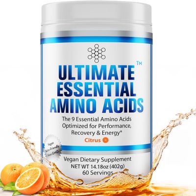 Ultimate 100 Essential Amino Acids Powder Citrus Flavor, 60 (5g) Servings BCAA Plus L-Lysine, L-Threonine, L-Phenylalanine, L-Methionine, L-Histidine L-Tryptophan Nutritional Supplement