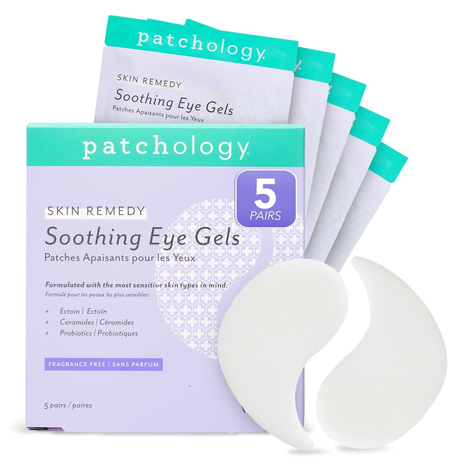 Patchology Skin Remedy Soothing Eye Gels - Ultra-Soft Hydrogel Undereye Masks with Ectoin, Ceramides Botanical Blend - Hydrate, Revive Refresh Puffy Tired Eyes - For All Skin Types (5 Pack)