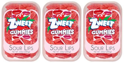Zweet Sour Gummy Candy Lips 10 Ounce - Red Sour Lip Candy, Red Candy, Sour Kosher Candy, Halal Candy - Resealable Pack of Sour Gummy Candy (Pack of 3)