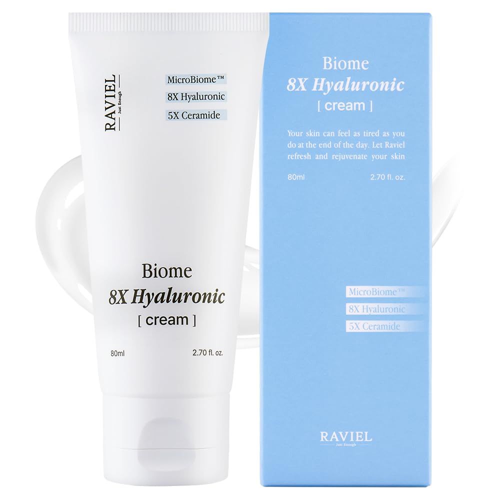 RAVIEL Biome 8X Hyaluronic Cream Long-lasitng Hydration 5X Ceramide Barrier Moisturizer for Sensitive Skin Daily Korean Skincare (2.70 fl oz)