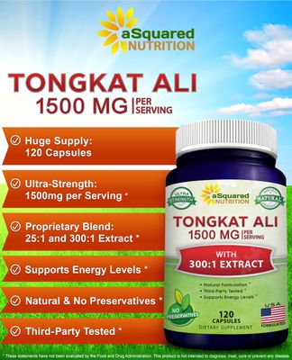 aSquared Nutrition Tongkat Ali 1500mg - 120 Capsules - Longjack (Eurycoma Longifolia) Extract Supplement Long Jack Root Powder Pills - Tongkat Ali for Men Women
