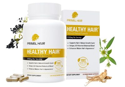 Primal Hair - 100 Natural Growth Treatment, Reduces Hair Loss, US Patented Formula Proven Effective for Men Women, 100 Vegan Ingredients, Non-GMO, 30-Day Supply