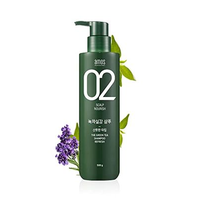 AMOS PROFESSIONAL The Green Tea Shampoo Refresh For Oily Scalp 17.6oz (500g) Anti-Hair Loss Korean Hair Growth Shampoo for Cleanse Excess Sebum