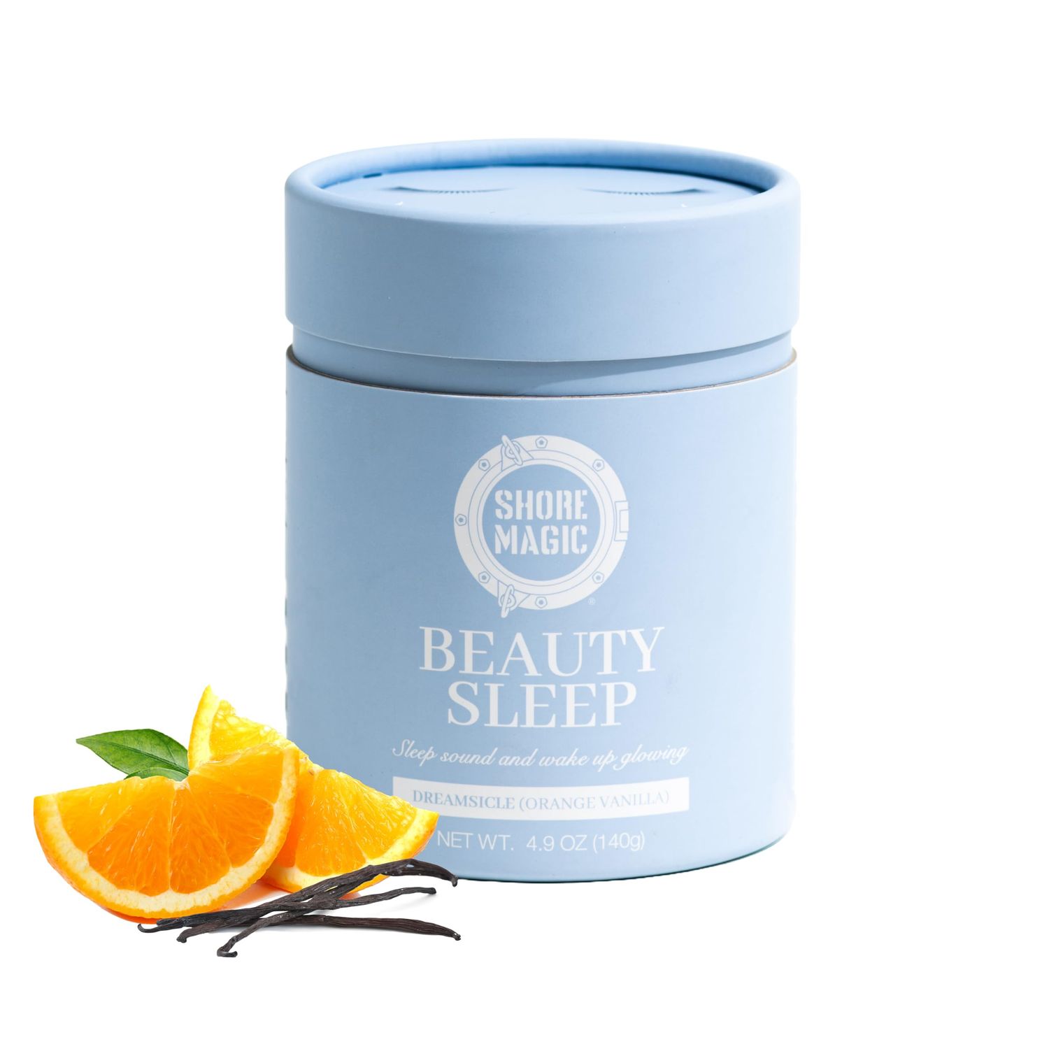 Beauty Sleep Marine Collagen Powder with Types I, II, III IV Hydrolyzed Peptides, Magnesium, L-Theanine, Orange Vanilla Flavor, Egg, Nut, Dairy, Gluten Sugar Free, Melatonin-Free