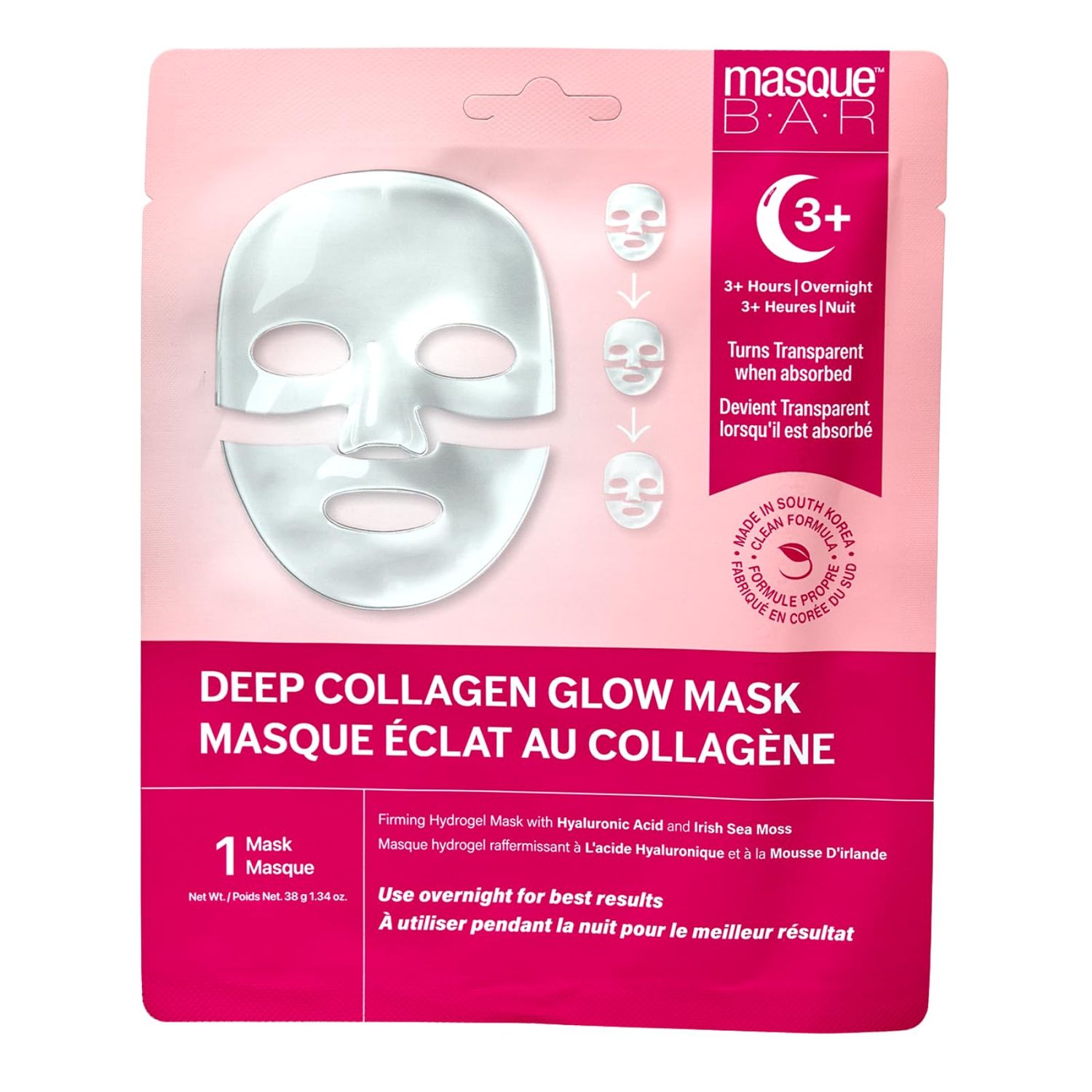 masque BAR Deep Collagen Glow Mask with Hyaluronic Acid Tiktok Trending Rapid Absorbing Face Mask for Deep Hydration, Elasticity, and Pore Minimizing Fragrance Free Korean Skincare-6pk