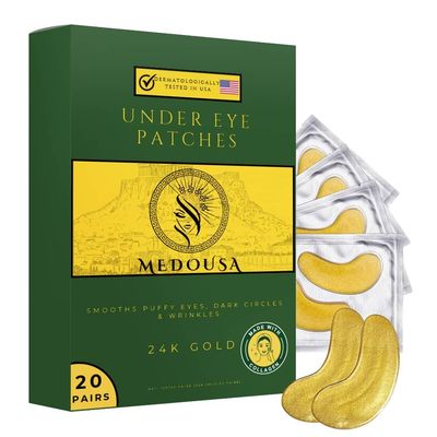 MEDOUSA Under Eye Patches (20 Pairs) Golden Eye Mask With Collagen, Smooths Puffy Eyes, Dark Circles Wrinkles, Skincare Treatment for Men Women