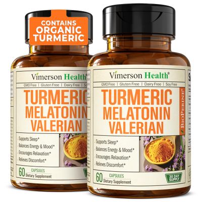 Turmeric Supplement - Turmeric Curcumin with Black Pepper, Melatonin 3mg Valerian. Natural Sleep Aid for Adults with L-Theanine, Ginger, Valerian Root Capsules. Aids Relaxation and Mood. 2 Pack