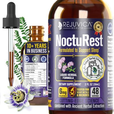 NoctuRest Natural Sleep-Aid with Valerian and Melatonin - All-Natural Liquid Formula for 2X Absorption - Magnesium, L-Theanine More