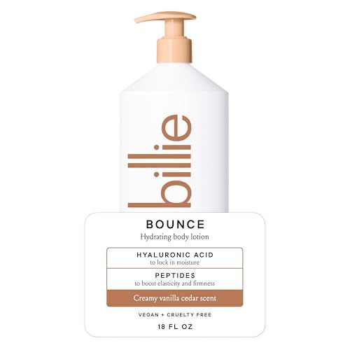 Billie Bounce Hydrating Women&#39;s Body Lotion, Vanilla Cedar Scent, with Hyaluronic Acid, 18 fl oz