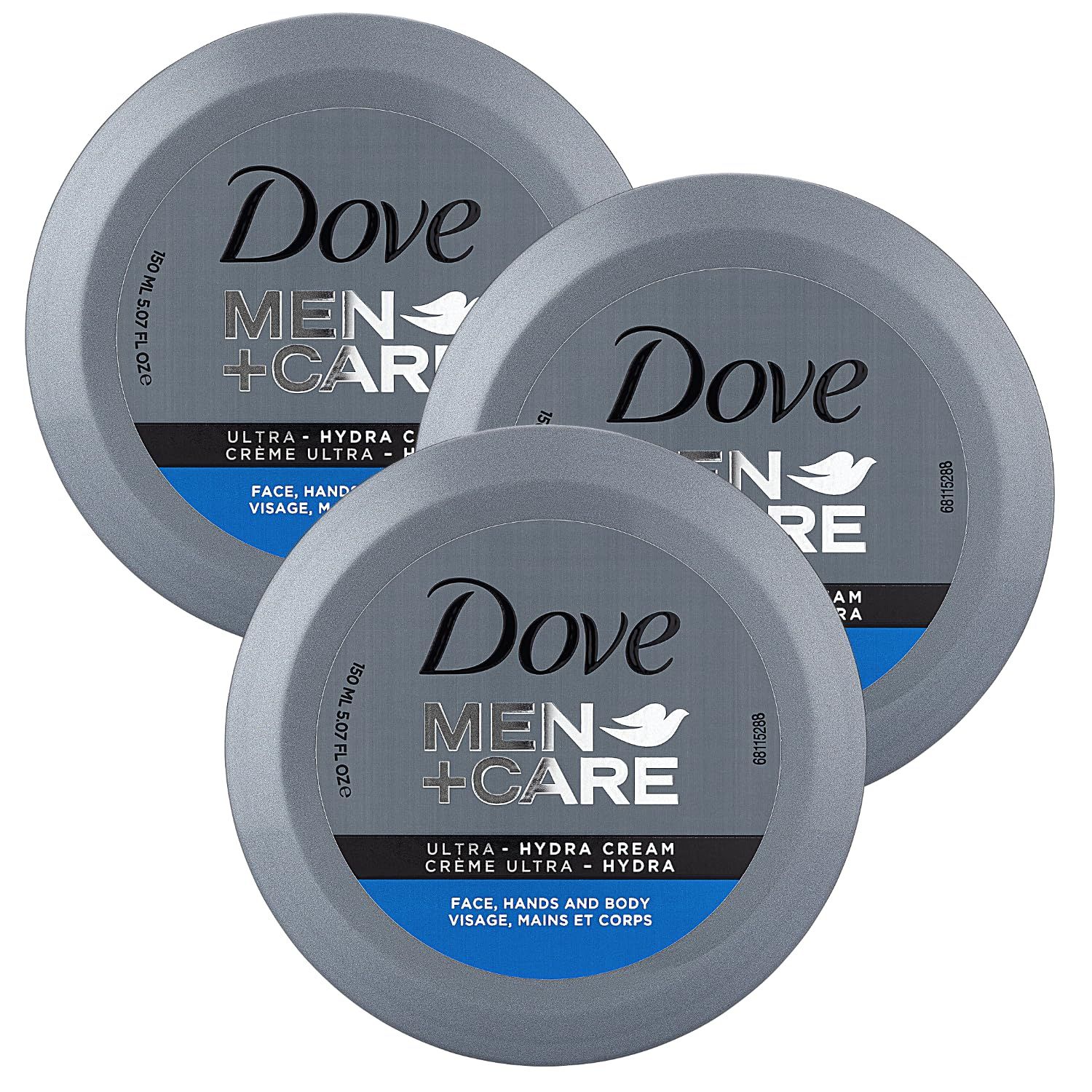 Dove MenCare Ultra Hydra Cream, Face, Hands and Body care, All Skin Types, 3-Pack of 5.07 Oz Each, Jar