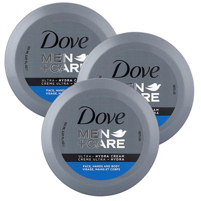 Dove MenCare Ultra Hydra Cream, Face, Hands and Body care, All Skin Types, 3-Pack of 5.07 Oz Each, Jar