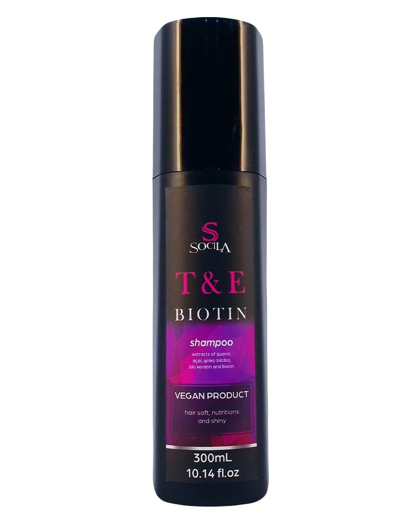 Socila TK Vegan Biotin Shampoo - Thickening Moisture for Natural Hair, Zero Sulfates, Parabens, Dyes, Gluten-Free - 100 Vegan Cruelty-Free (10.14 fl oz)