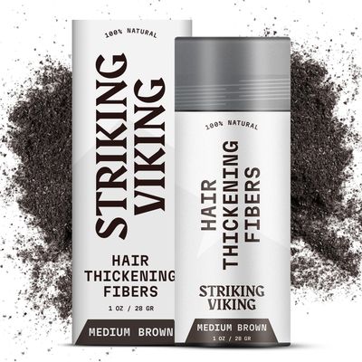 Striking Viking Hair Fibers for Thinning Hair (Medium Brown) 28g - Naturally Derived - Long Lasting Powder, Undetectable, Thicker Look for Men Women