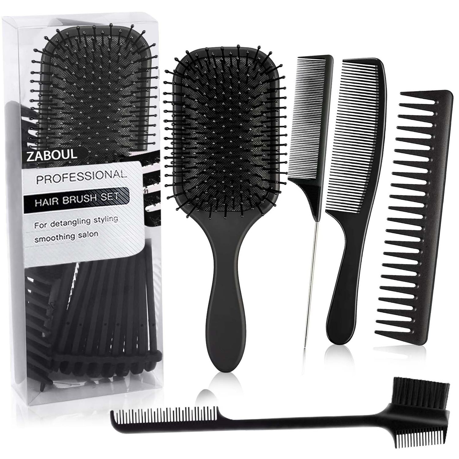 ZABOUL Detangling Hair Brush SetDetangler Brush and Comb Set for Women and Men Kids, No More Tangle Hairbrush for Black Natural Wavy Wet Hair