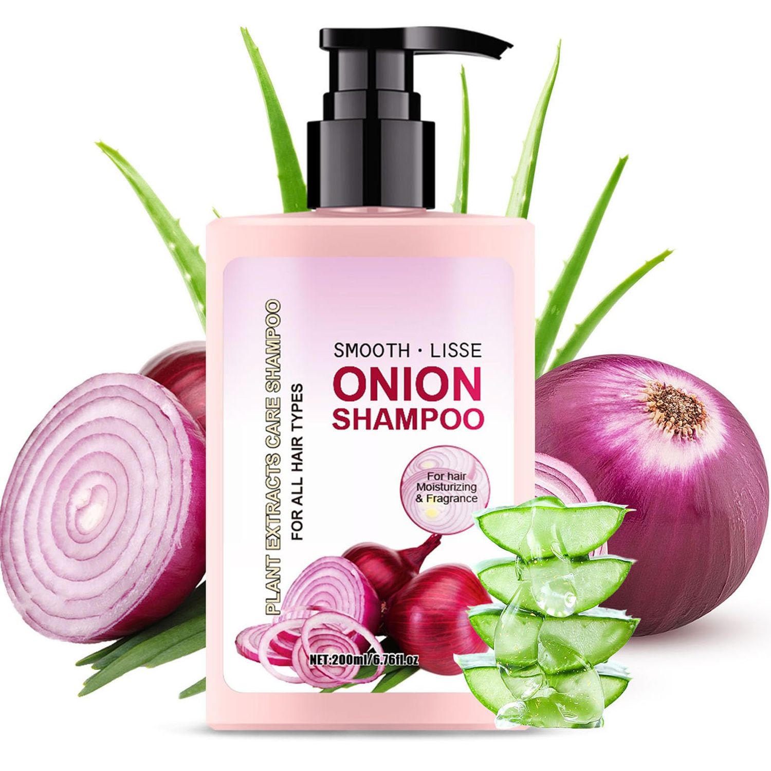Krmspe Onion Aloe Vera Shampoo, Onion Shampoo Moisturizing Hair Care with Onion and Aloe Vera Extract Increase Hydration and Shine, Suitable for All Hair Type 6.76 Fl Oz (200ml)