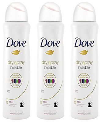 Dove Antiperspirant Dry Spray - Invisible - Clear Finish - 3.8 OZ (107 g) Per Can - Pack of 3 Cans