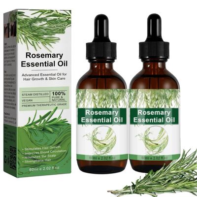 Aceite de Romero para Crecimiento y Tratamiento Capilar, Gotero para Estimular el Crecimiento del Cabello y Prevenir la Cada, 60ML2.2 Fl Oz (2 Unidades)