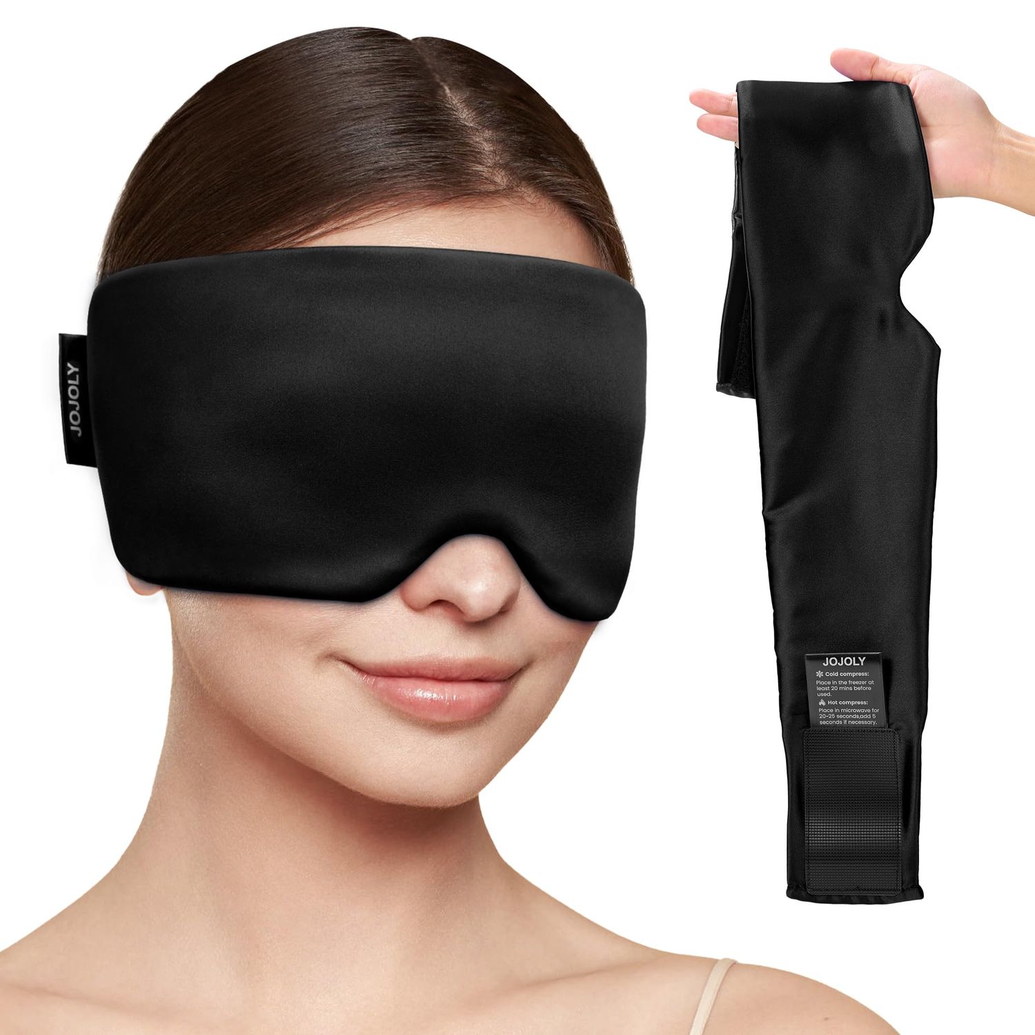 JOJOLY Cold Eye Mask for Puffy Eyes: Ice Eye Mask for Migraine Headache Puffiness - Soft Flexible Gel Ice Pack - Reusable Comfort Cooling Masks for Cold Relief(Black)