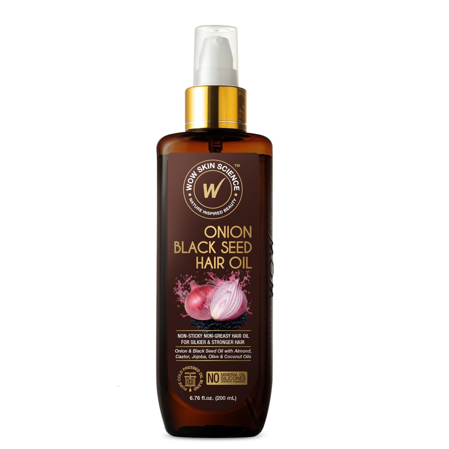 WOW Skin Science Onion Black Seed Hair Oil - Nourishing Treatment for Dry, Damaged Hair Growth with Almond, Castor, Olive, Coconut Jojoba Oils