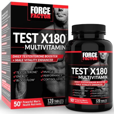 FORCE FACTOR Test X180 Multivitamin, Testosterone Booster Supplement for Men, Support Muscle, Strength, Performance Vitality, 50 Nutrients for Mens Health All 13 Essential Vitamins, 120 Tablets