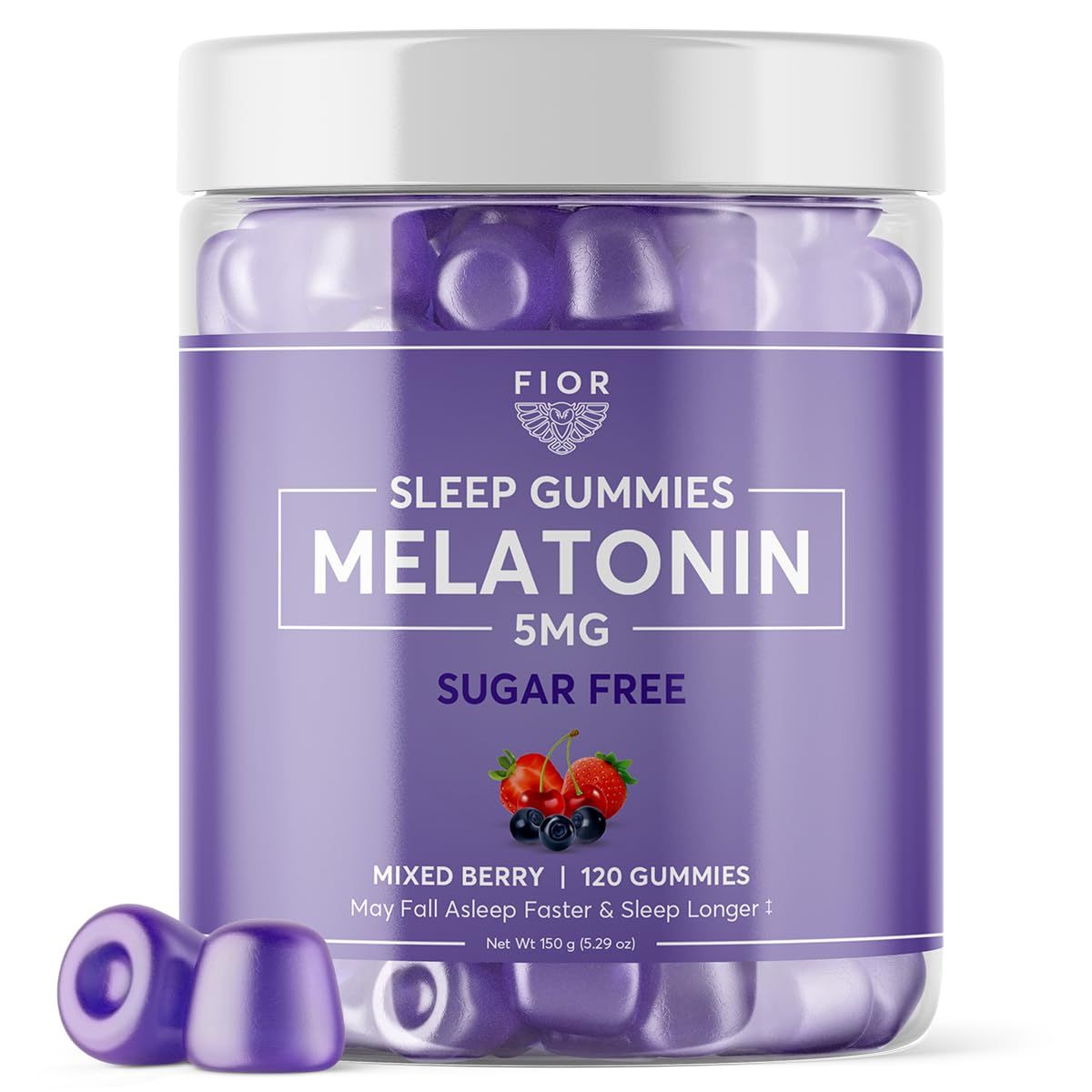 FIOR Sugar Free 120-Count Sleep Aid Calm Gummies, Melatonin Gummies Sleep Aids for Adults Kids. Gummy Vitamins for Sleep. Adults Kids Melatonin L-Theanine Gummies Natural Herbal Sleep Aid.