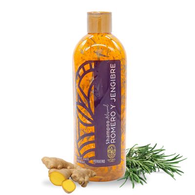 Yerbero - Ginger Rosemary All Natural Shampoo 980ml (33.1 Fl Oz) 100 Natural, Fast Growth, Stop Hair Loss Crecimiento Rpido Romero y Jengibre Herbal Artisan Made With Bits of Rosemary Ginger