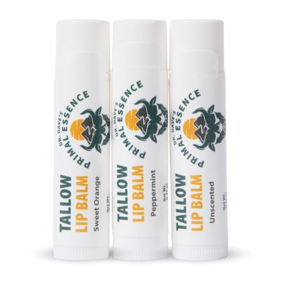 Dr. Dave&#39;s Primal Essence Moisturizing Tallow Lip Balm - Grass-Fed Beef Tallow with Organic Coconut Oil, Beeswax and Vitamin E - Variety Pack, 3-Pack