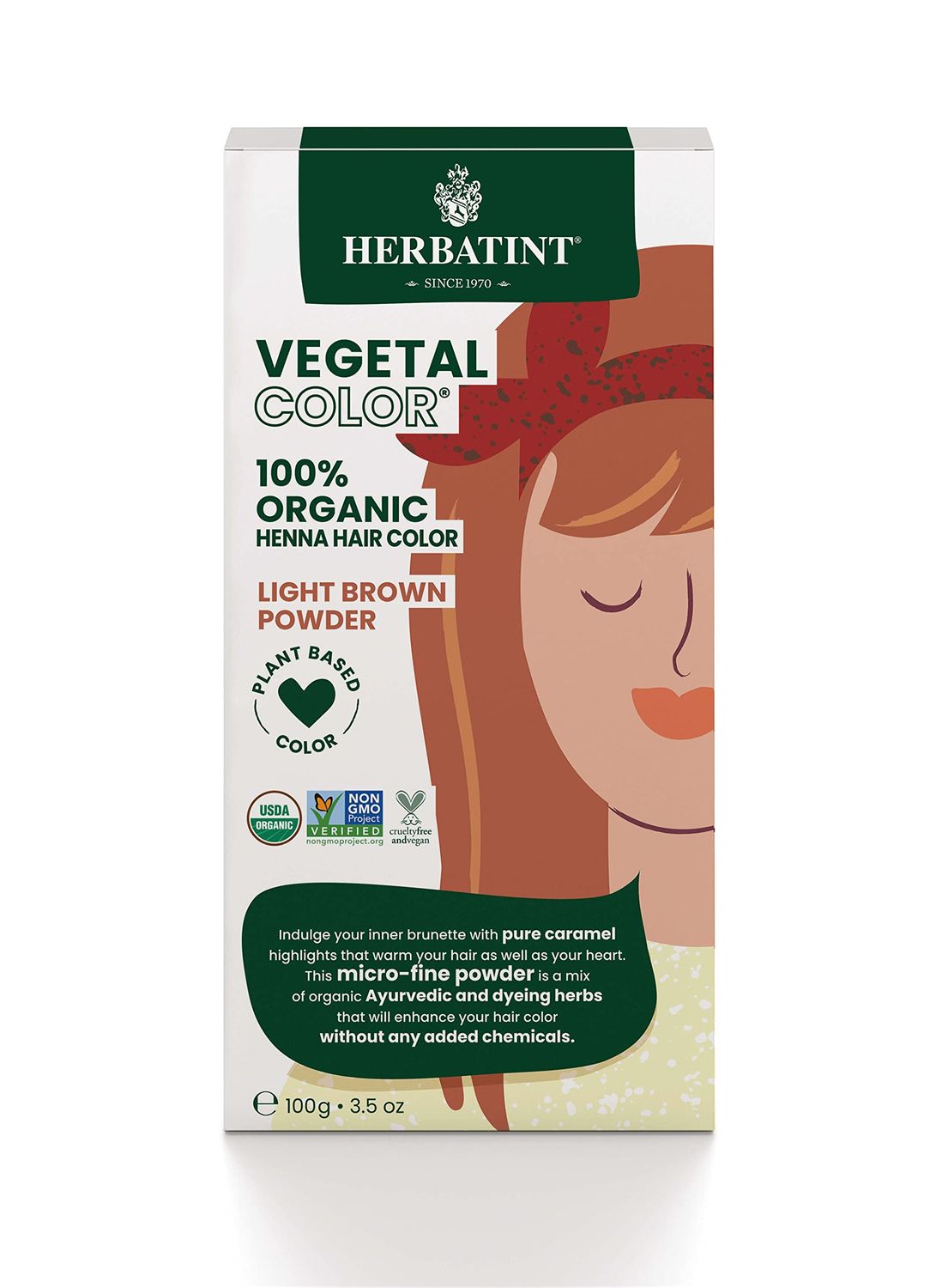 Herbatint Henna Color Organic Hair Dye - Plant-Based Henna Powder Herbal Formula - Vegan - Light Brown - 3.5oz