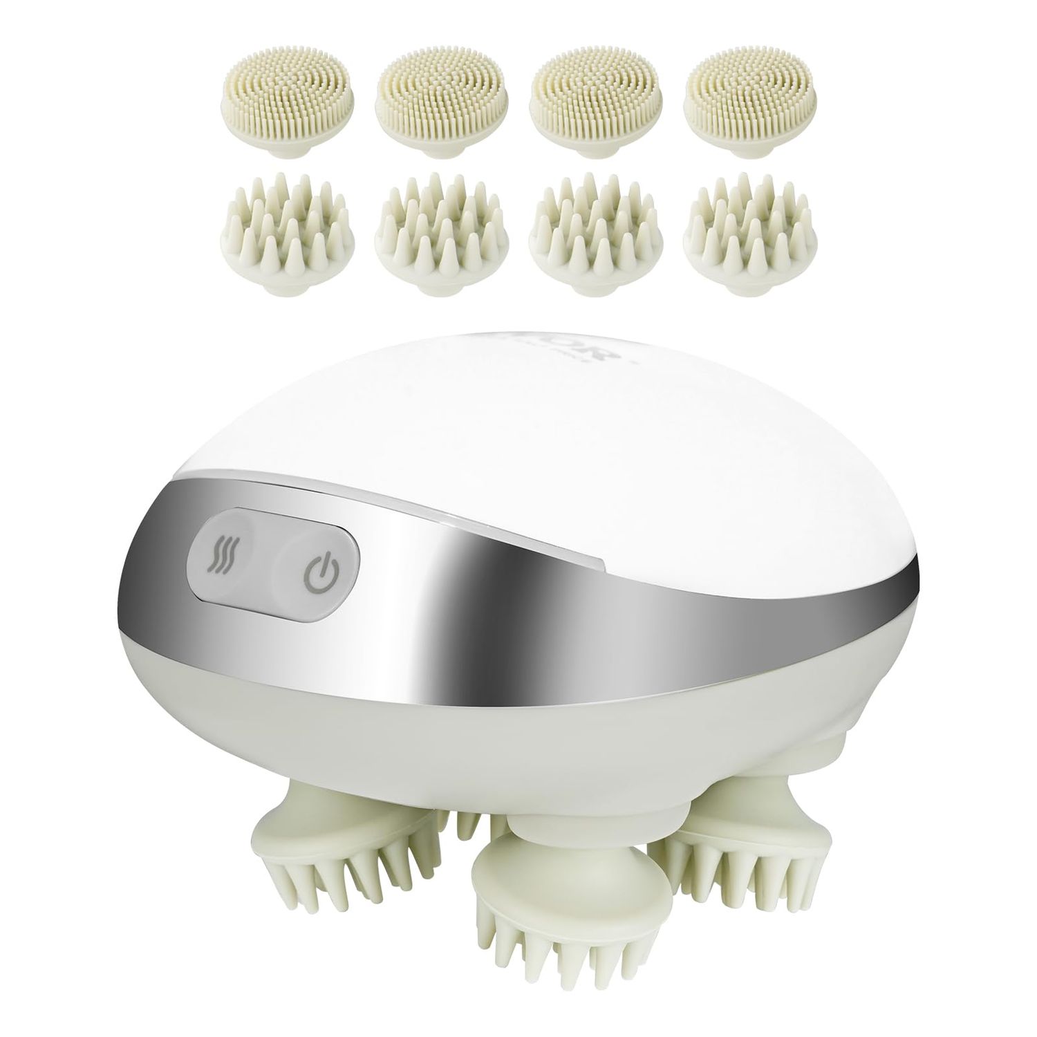 VEVOR Electric Scalp Massager with Heat, Rechargeable Heated Head Massager, IPX7 Waterproof Portable Kneading Scalp Scratcher with 8 Removable Massage Head for Hair Growth, Deep Clean, Stress Relax
