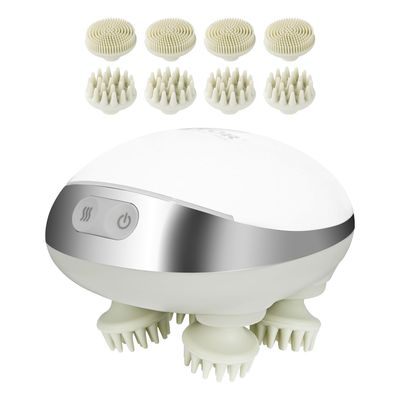 VEVOR Electric Scalp Massager with Heat, Rechargeable Heated Head Massager, IPX7 Waterproof Portable Kneading Scalp Scratcher with 8 Removable Massage Head for Hair Growth, Deep Clean, Stress Relax
