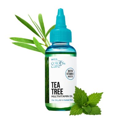 KISS COLORS CARE Tea Tree Multivitamin Oil for Hair Skincare, Infused with Biotin, Vitamin E and Natural Oils for Long-Lasting Hydration Repair, 2.5 fl. oz.