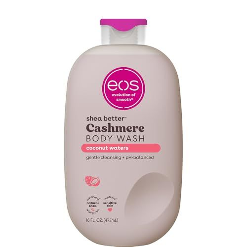 eos Shea Better Cashmere Body Wash, Coconut Waters, Moisturizing and Nourishing, pH Balanced Creamy Gel Formula, Paraben Phthalate Free, Sensitive Skin,16 fl oz
