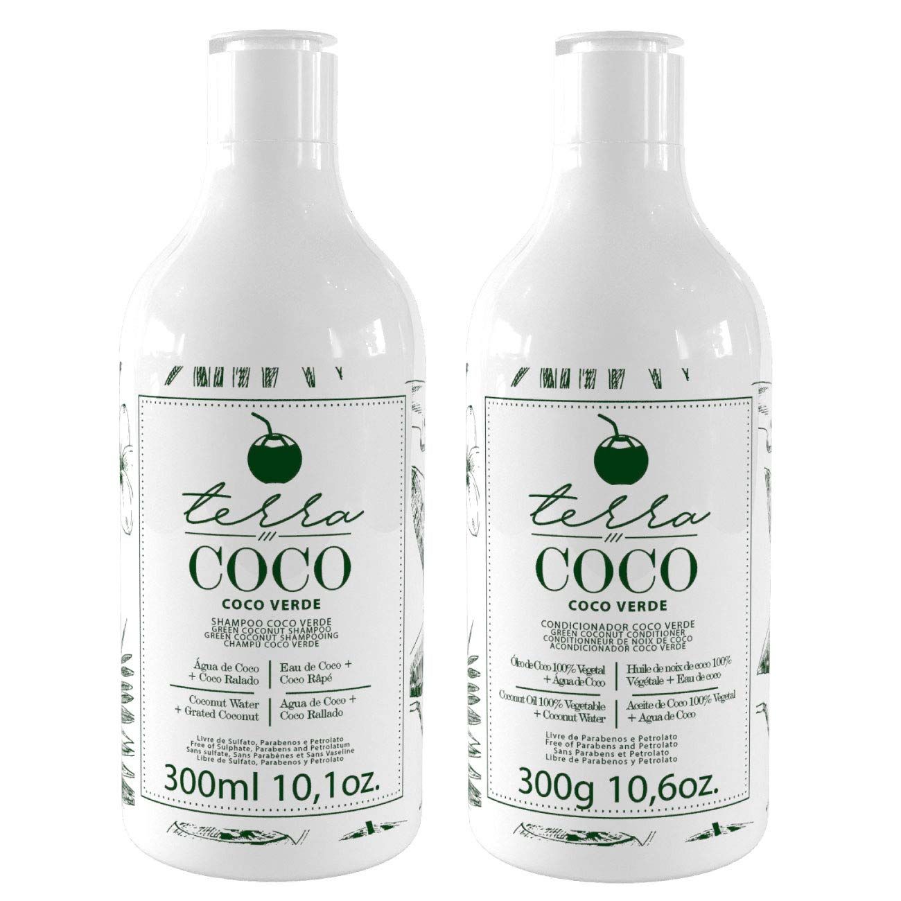 Ybera Paris Terra Coco Verde Home Care, Vegan, Ideal for Extremely Dry Worn Hair, Vitamin B, Sodium and Potassium, Removes Dead Cells, Promotes Hair Growth, Combats Weakness Hair Loss, Set of 2