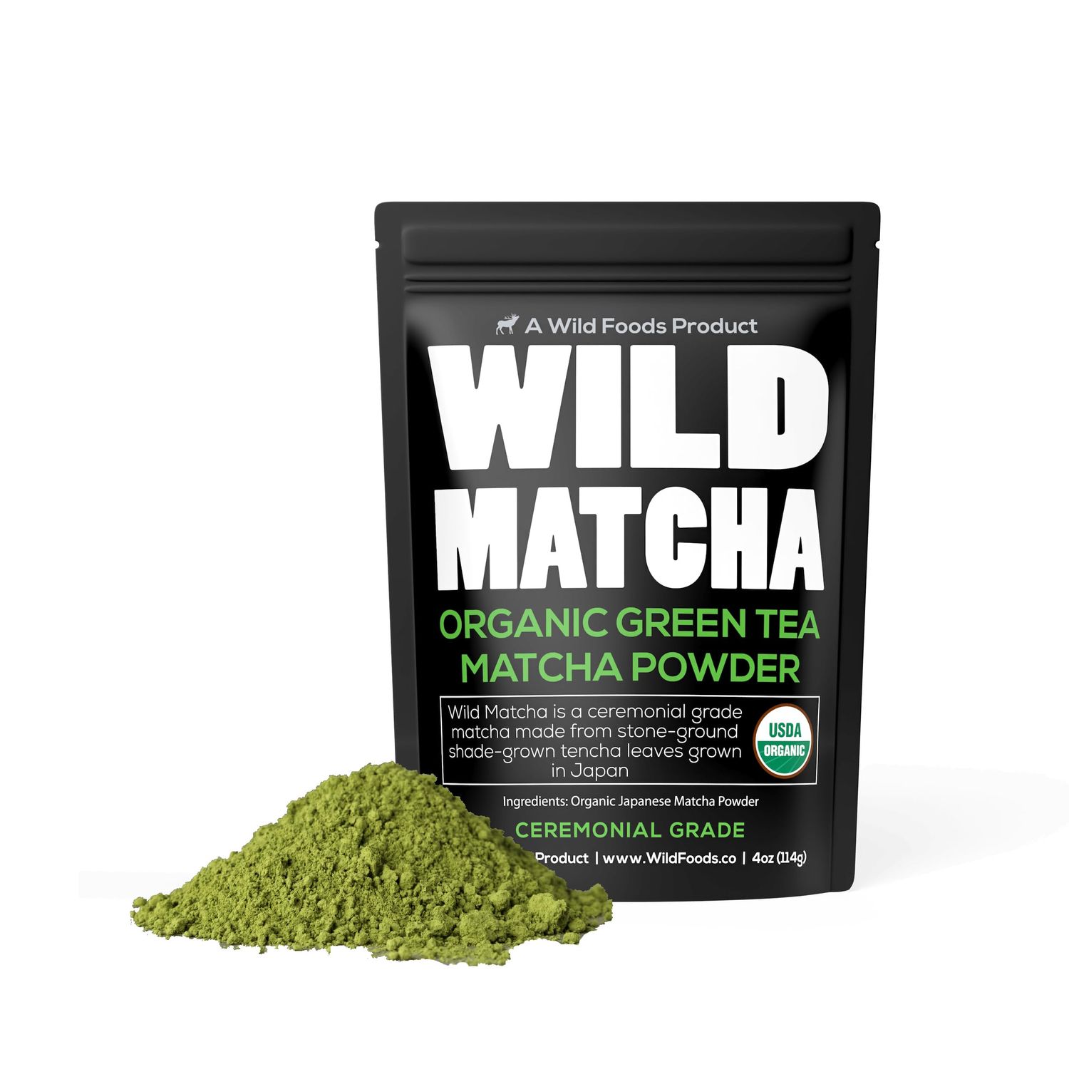 Wild Foods Organic Matcha Green Tea Powder, Ceremonial Grade, Authentic Japanese Matcha Grown In Japan, JAS Certified Organic (4 oz)