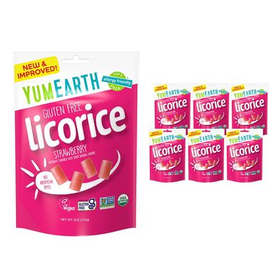 YumEarth Organic Gluten Free Strawberry Licorice Snack Packs - Allergy Friendly, Gluten Free, Non-GMO, Vegan, No Artificial Flavors or Dyes - 5 Ounce (Pack of 6)