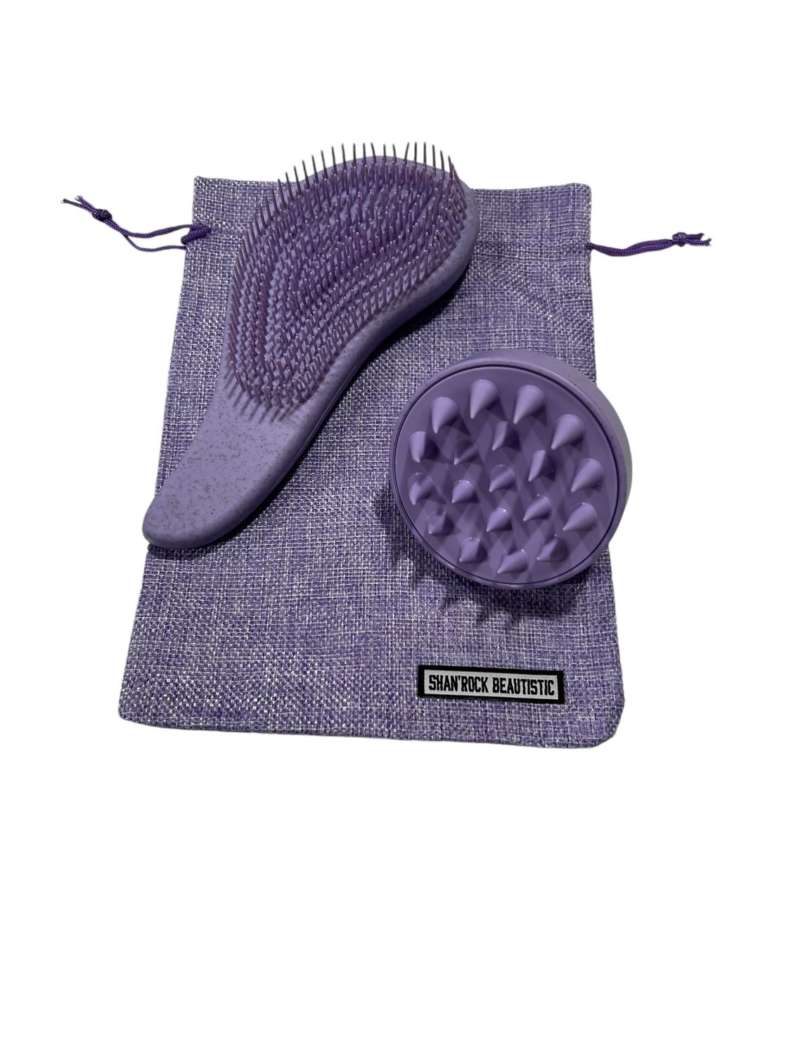 SHAN&#39;ROCK BEAUTISTIC Eco-Friendly Detangler Brush wScalp MassagerAnti-Knot for Smooth Firzz-Free HairWet Dry ScalpExfoliator wSoft Silicone BristlesDandruff Removal Hair Growth (Purple)