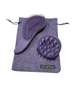 SHAN&#39;ROCK BEAUTISTIC Eco-Friendly Detangler Brush wScalp MassagerAnti-Knot for Smooth Firzz-Free HairWet Dry ScalpExfoliator wSoft Silicone BristlesDandruff Removal Hair Growth (Purple)