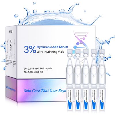 Hyaluronic Acid for Skin Repair, Portable Single-Use Vials, 3 Ultra-Hydrating Serum Anti-Aging Serum for Facial Sensitive Skin (1.2 ml) 30 bottles
