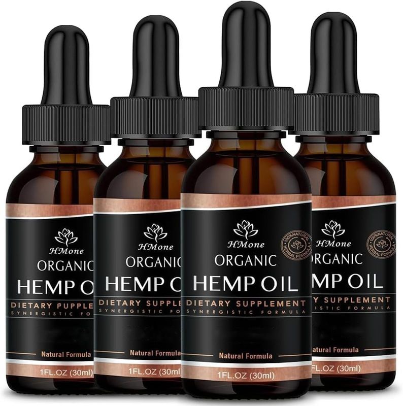 Hemp Oil -4 Packs Maximum Strength - Pure CO2 Extract Drops - 100 Natural Organic, Vegan, Non-GMO Free