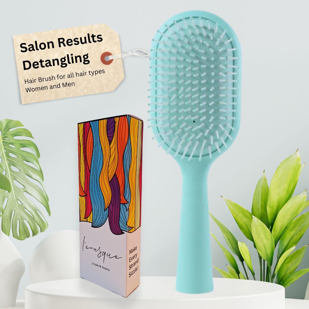 L&#39;Evesque Detangler Brush, Glides Through Tangles Easily, For All Hair Types Women Men, Wet Dry, Pastel Lavender Amazon Exclusive, Achieve Effortless Styling and Smooth Hair (Cyan)