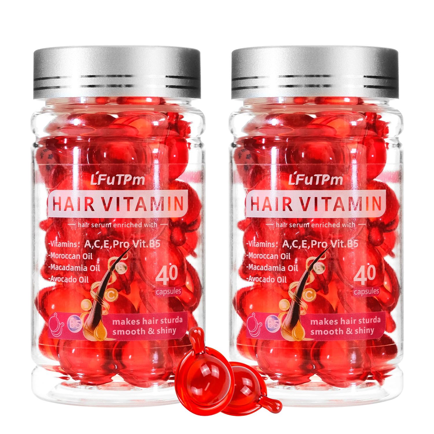 LFuTPm Hair Treatment Serum, 80 Capsules Hair Vitamins A, C, E, B5 - with Argan Macadamia Avocado Oil for Damaged Hair Repair, Frizz Control, Healthy Hair Treatment for Women Men