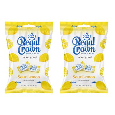 Regal Crown Sour Lemon Hard Candy Old Fashioned Sour Lemon Candy Traditional Lemon Candy Brought To You By Iconic Candy 6.25oz Peg Bag (2)