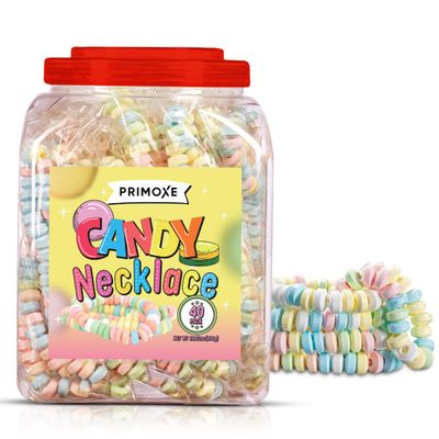 Candy Necklaces Individually Wrapped - 40 Pack Bulk Candy (28.22oz 800g) - Edible Jewelry for Kids, Party Favors, 80s Nostalgic Treats, Pinata Fillers, Goodie Bags, Retro Events Halloween Birthday