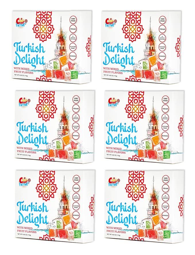 Sarah&#39;s Candy Factory Turkish Delight with Assorted Fruit Flavors 4.05 oz Pack of 6
