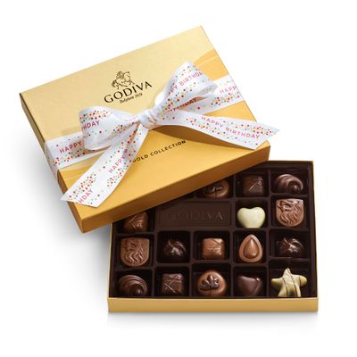 Godiva Chocolatier Birthday Ribbon 18-Piece Assorted Chocolate Gift Box - Gourmet Chocolate Candy Variety Pack - Dark Caramel, Milk Chocolate, Nuts- Gift Basket for Birthday and Anniversary