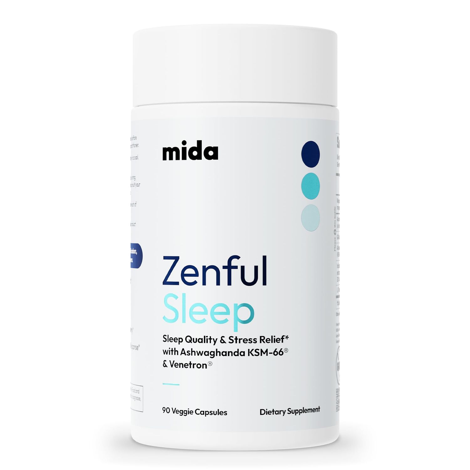 Mida Health Zenful Sleep Supplement Natural Deep Sleep Aid with KSM-66 Ashwagandha, Venetron AprsFlex Supports Relaxation, Cortisol Balance Stress Reduction 30 Servings (90 Capsules)
